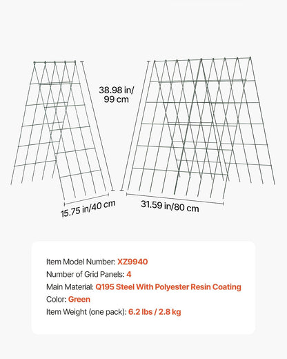 Cucumber Trellis, 46" x 34" Foldable A-Frame Garden Trellises for Raised Bed, 4 Panels, Metal Rustproof Outdoor Climbing Plant Support with 2 Plant Bags for Vine, Peas, Beans, Tomato, Flowers