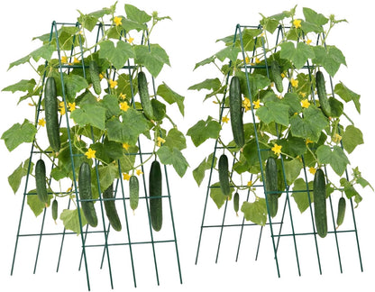 Cucumber Trellis, 46" x 34" Foldable A-Frame Garden Trellises for Raised Bed, 4 Panels, Metal Rustproof Outdoor Climbing Plant Support with 2 Plant Bags for Vine, Peas, Beans, Tomato, Flowers