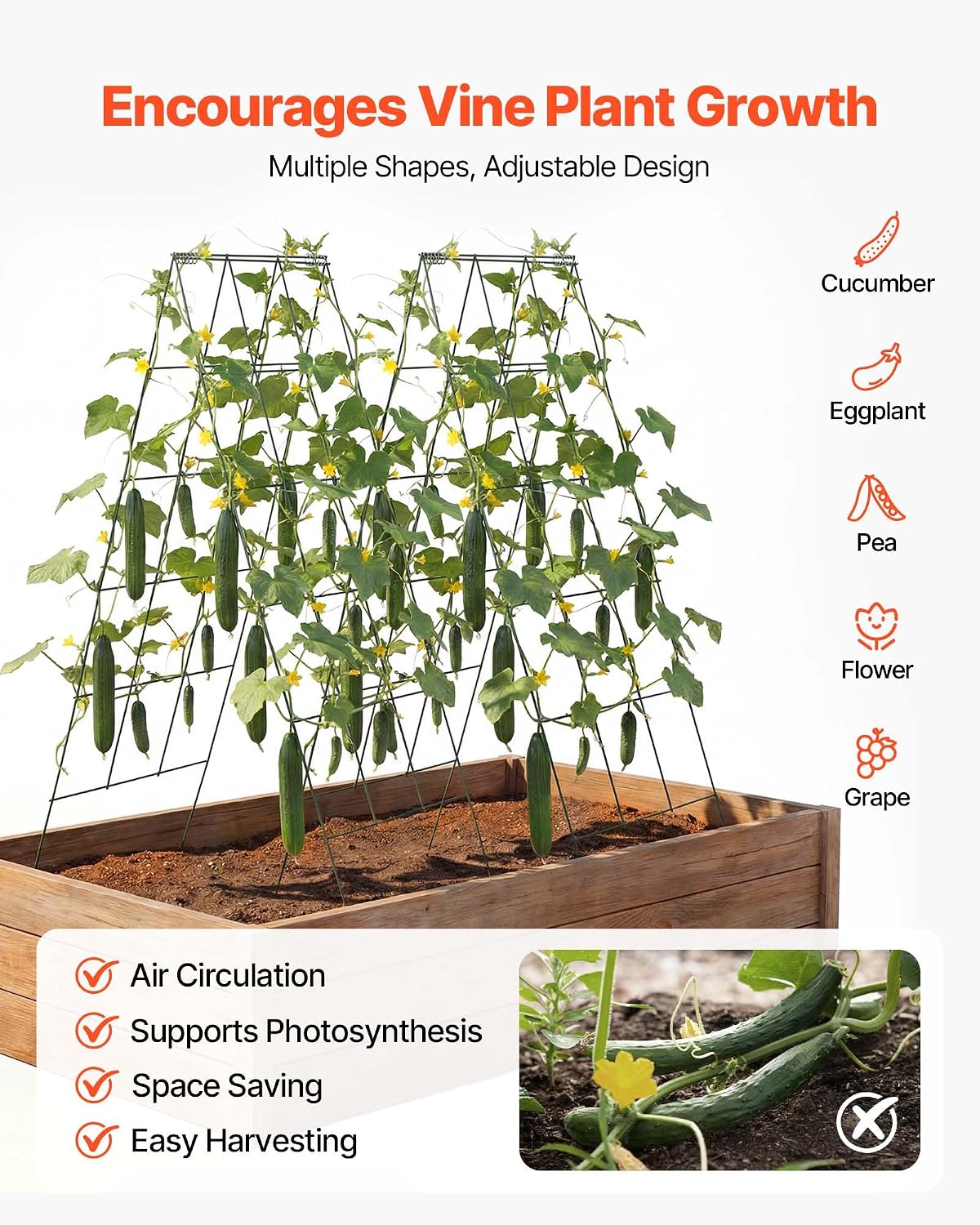 Cucumber Trellis, 46" x 34" Foldable A-Frame Garden Trellises for Raised Bed, 4 Panels, Metal Rustproof Outdoor Climbing Plant Support with 2 Plant Bags for Vine, Peas, Beans, Tomato, Flowers