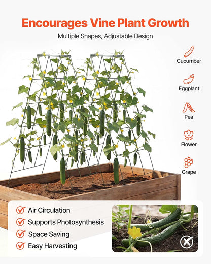 Cucumber Trellis, 46" x 34" Foldable A-Frame Garden Trellises for Raised Bed, 4 Panels, Metal Rustproof Outdoor Climbing Plant Support with 2 Plant Bags for Vine, Peas, Beans, Tomato, Flowers