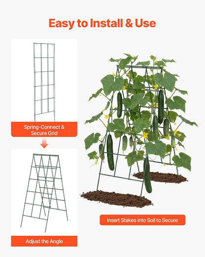 Cucumber Trellis, 46" x 34" Foldable A-Frame Garden Trellises for Raised Bed, 4 Panels, Metal Rustproof Outdoor Climbing Plant Support with 2 Plant Bags for Vine, Peas, Beans, Tomato, Flowers