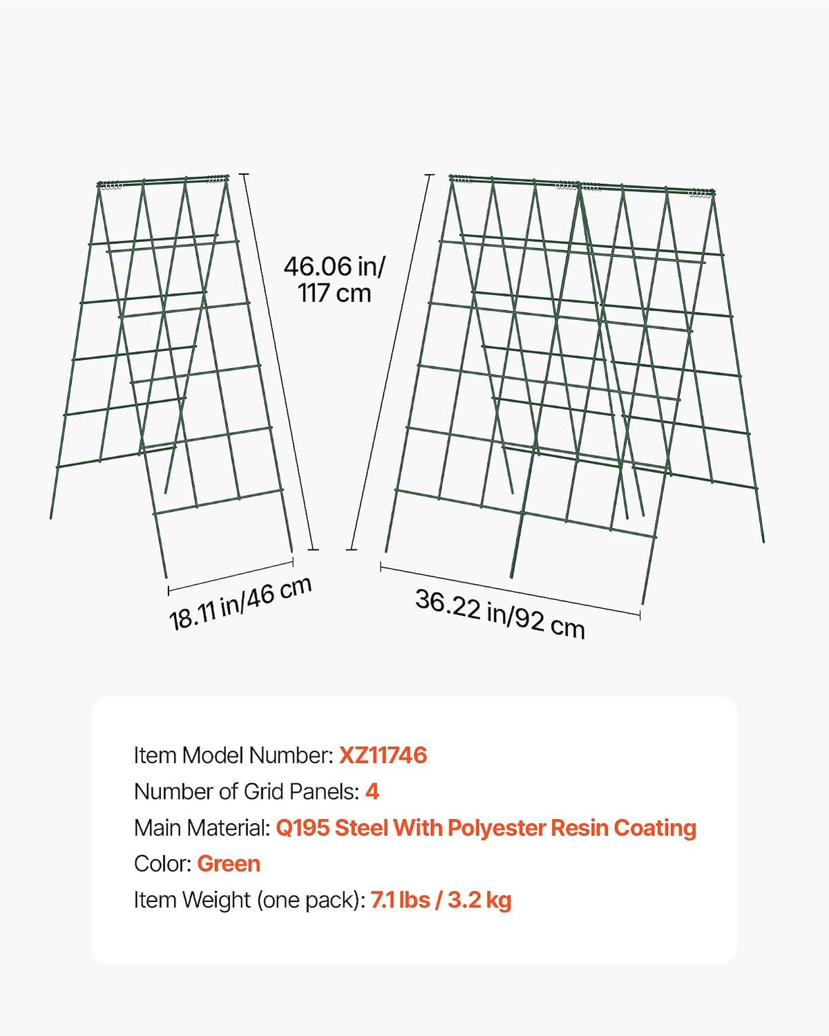 Cucumber Trellis, 46" x 34" Foldable A-Frame Garden Trellises for Raised Bed, 4 Panels, Metal Rustproof Outdoor Climbing Plant Support with 2 Plant Bags for Vine, Peas, Beans, Tomato, Flowers