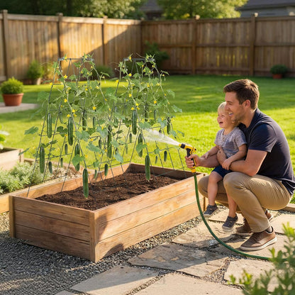 Cucumber Trellis, 46" x 34" Foldable A-Frame Garden Trellises for Raised Bed, 4 Panels, Metal Rustproof Outdoor Climbing Plant Support with 2 Plant Bags for Vine, Peas, Beans, Tomato, Flowers