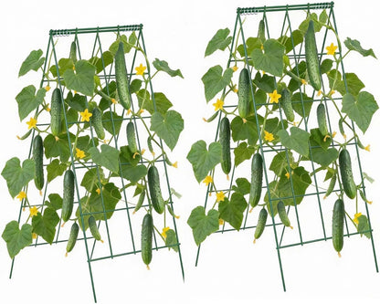 Cucumber Trellis, 46" x 34" Foldable A-Frame Garden Trellises for Raised Bed, 4 Panels, Metal Rustproof Outdoor Climbing Plant Support with 2 Plant Bags for Vine, Peas, Beans, Tomato, Flowers