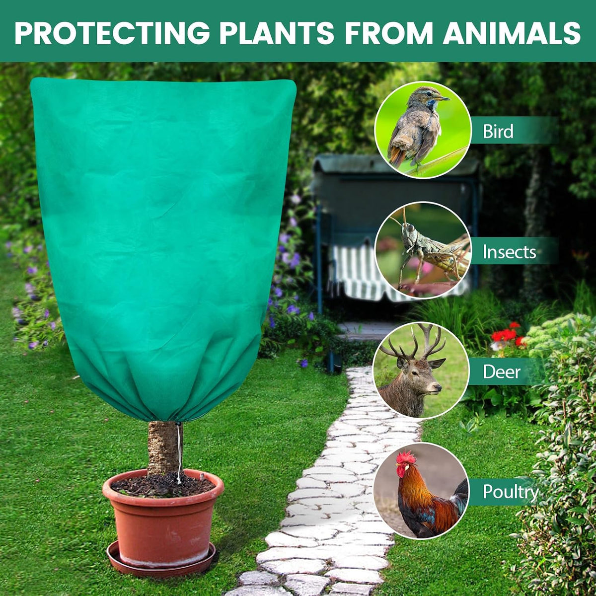Plant Covers Freeze Protection, 47"W x 70"H Large Frost Cloth Blankets 2.47oz/yd² with Zipper Drawstring, Reusable Frost Tree Covers Shrub Jackets for Winter Outdoor Plants Potted Fruit Tree