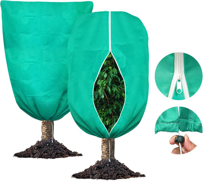 Plant Covers Freeze Protection, 47"W x 70"H Large Frost Cloth Blankets 2.47oz/yd² with Zipper Drawstring, Reusable Frost Tree Covers Shrub Jackets for Winter Outdoor Plants Potted Fruit Tree