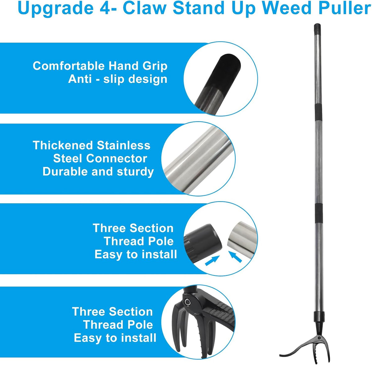 Weed Puller, Black Claw & Long Silver Metal Handle, 46",1 Pc