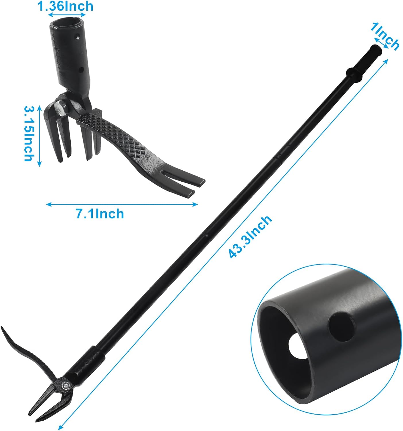 Weed Puller, Black Claw & Long Silver Metal Handle, 46",1 Pc