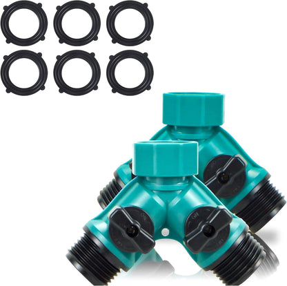 Garden Hose Splitter, 2 Pack 360° 3/4" Plastic Water Hose Splitter 2 Way, Garden Hose Connector with Faucet Watering Shut Off for Landscaping, Gardening, Flower Planting, Irrigation