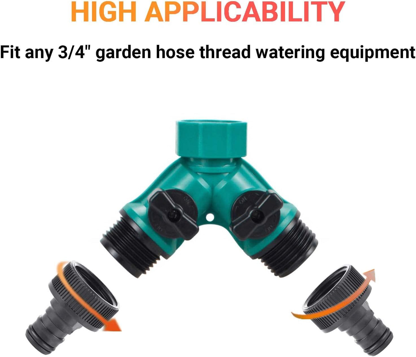 Garden Hose Splitter, 2 Pack 360° 3/4" Plastic Water Hose Splitter 2 Way, Garden Hose Connector with Faucet Watering Shut Off for Landscaping, Gardening, Flower Planting, Irrigation