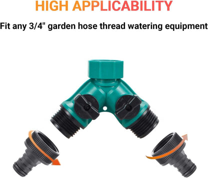 Garden Hose Splitter, 2 Pack 360° 3/4" Plastic Water Hose Splitter 2 Way, Garden Hose Connector with Faucet Watering Shut Off for Landscaping, Gardening, Flower Planting, Irrigation