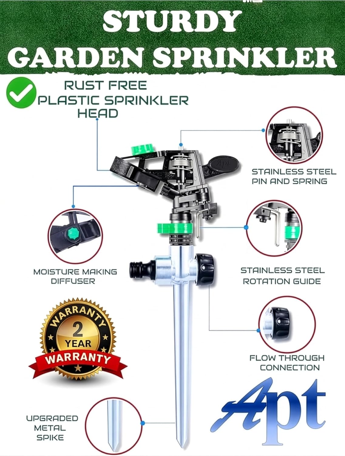 APT Sprinklers for Yard Lawn & Garden| 80 to 5800 Sq Ft Adjustable (2-Pack)