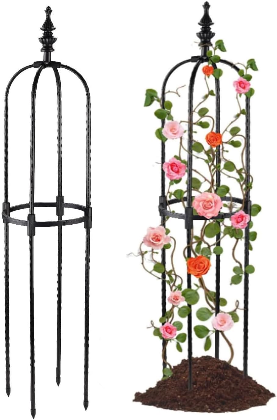 Garden Obelisk Trellis for Climbing Plants 2FT/3FT/4FT/5FT Rose Bush Round Trellis for Pots Rustproof Plastic & Metal Plant Flower Trellises for Clematis Vine Support Outdoor Indoor (3FT)