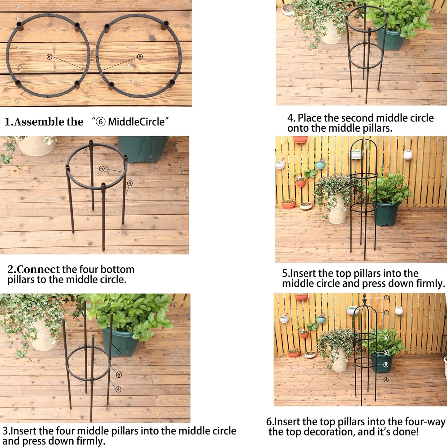 Garden Obelisk Trellis for Climbing Plants 2FT/3FT/4FT/5FT Rose Bush Round Trellis for Pots Rustproof Plastic & Metal Plant Flower Trellises for Clematis Vine Support Outdoor Indoor (3FT)