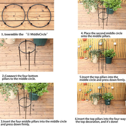 Garden Obelisk Trellis for Climbing Plants 2FT/3FT/4FT/5FT Rose Bush Round Trellis for Pots Rustproof Plastic & Metal Plant Flower Trellises for Clematis Vine Support Outdoor Indoor (3FT)