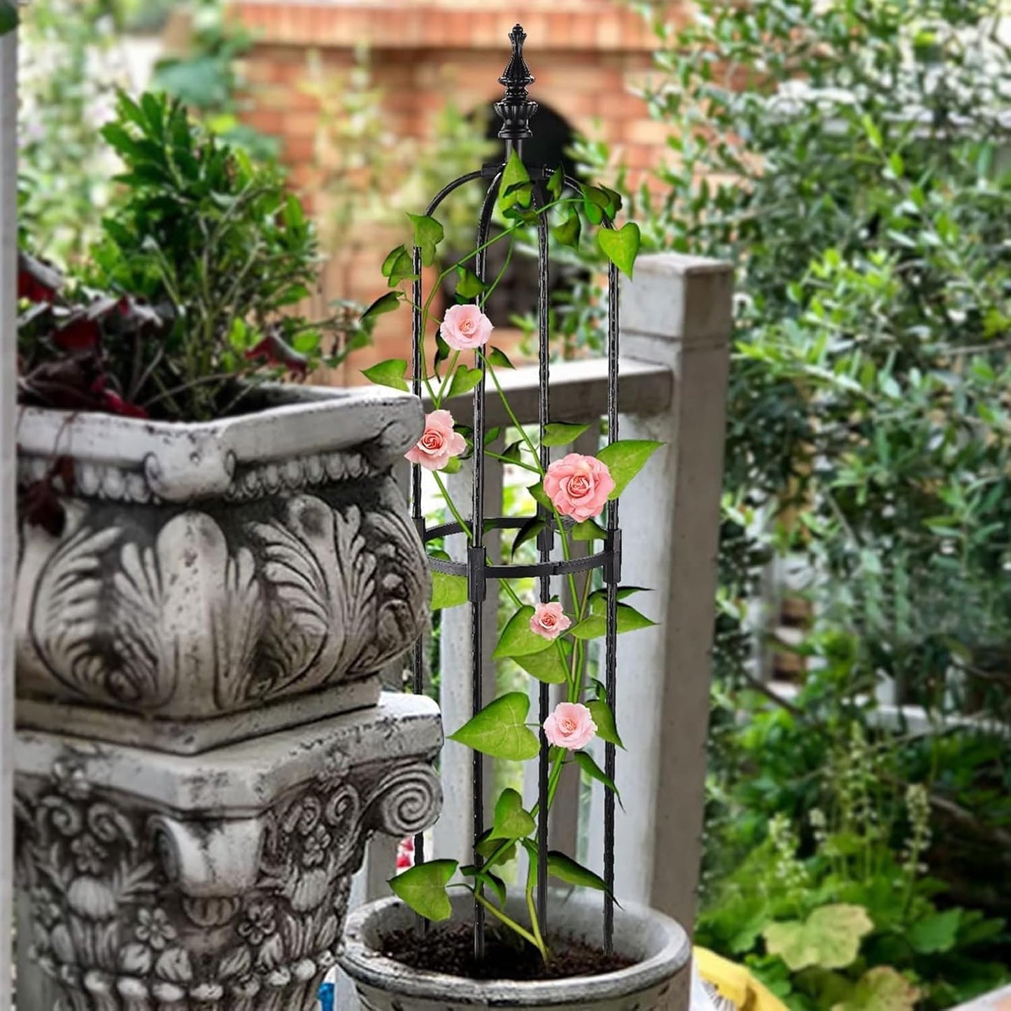 Garden Obelisk Trellis for Climbing Plants 2FT/3FT/4FT/5FT Rose Bush Round Trellis for Pots Rustproof Plastic & Metal Plant Flower Trellises for Clematis Vine Support Outdoor Indoor (3FT)