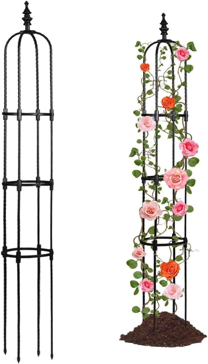 Garden Obelisk Trellis for Climbing Plants 2FT/3FT/4FT/5FT Rose Bush Round Trellis for Pots Rustproof Plastic & Metal Plant Flower Trellises for Clematis Vine Support Outdoor Indoor (3FT)