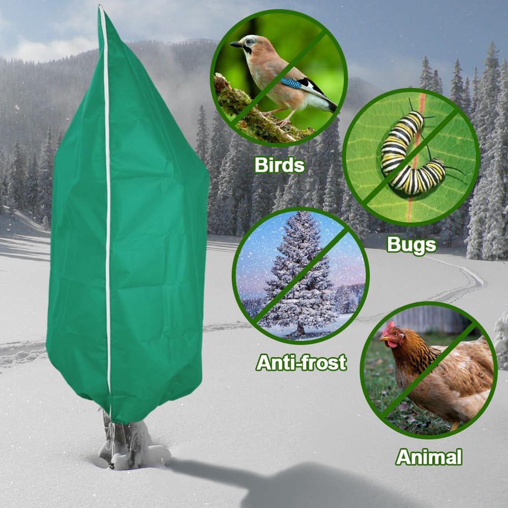 Plant Covers Freeze Protection 2 Packs 31.5" W X 47.2" H Thicker Large Outdoor Winter Frost Cloths Blankets with Zipper Drawstring, Reusable Garden Tree Cover Bags for Fruit Tree Shrub Potted