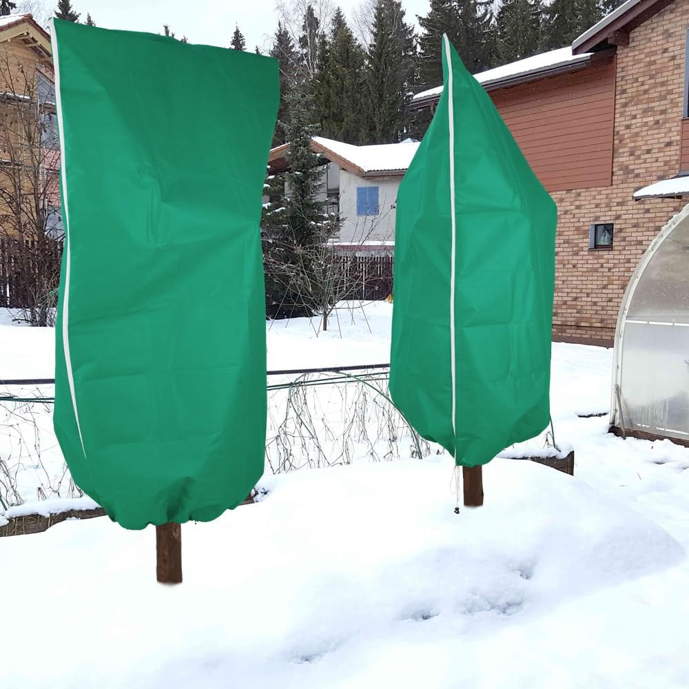 Plant Covers Freeze Protection 2 Packs 31.5" W X 47.2" H Thicker Large Outdoor Winter Frost Cloths Blankets with Zipper Drawstring, Reusable Garden Tree Cover Bags for Fruit Tree Shrub Potted
