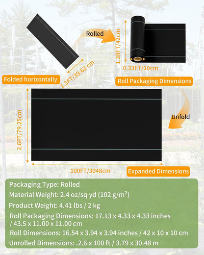Weed Barrier Landscape Fabric Heavy Duty Geotextile 2.6ftx100ft