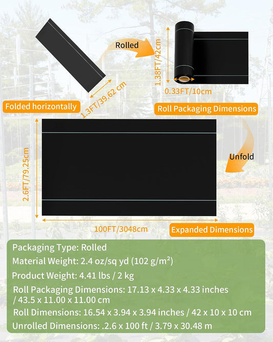 Weed Barrier Landscape Fabric Heavy Duty Geotextile 2.6ftx100ft