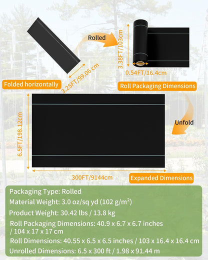Weed Barrier Landscape Fabric Heavy Duty Geotextile 2.6ftx100ft