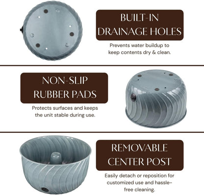 Monarch Abode Garden Hose Holder with Lid – Decorative Water Hose Holders for Outside, Wave Embossed Metal Matte Black Pot with Drainage, 100ft Waterhose Holder for Outside, Garden Storage Caddy