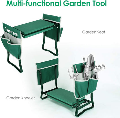 TomCare Garden Kneeler and Seat 10.64” Wider Larger Soft Kneeling Pad Garden Bench with 2 Large Tool Pouches Heavy Duty Garden Stool Foldable Tools Gardening Gifts for Women Men Gardeners
