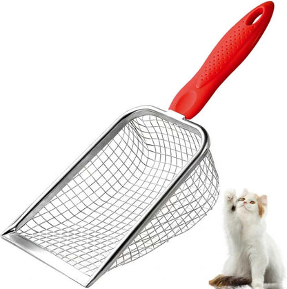Cat Litter Scoop - Long Handle Scooper, Rustproof Stainless Steel Mesh, Non-Slip Grip, Deep Shovel Sifter for All Litter Types, Easy Clean Kitty Waste Litter for Litter Box(Black)