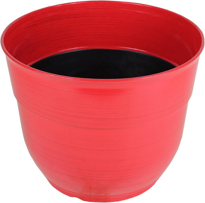 Garden Elements Indoor/Outdoor Glazed Brushed Happy Plastic Planter, Large, Bright Pink, 15"