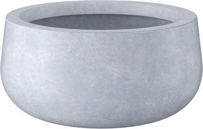 Kante 15.7" Dia Round Concrete Planter, Outdoor Indoor Garden Plant Pots with Drainage Hole and Rubber Plug, Modern Curvaceous Design, Slate Gray