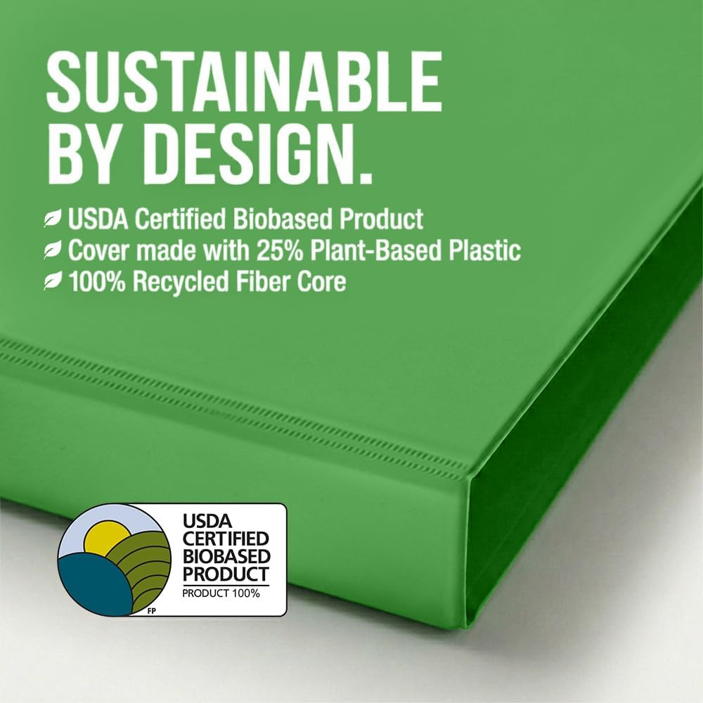 Samsill BioBinder 2 Inch (4-Pack) - Durable Plant-Based 3 Ring View Binder, USDA Certified Biobased, Customizable Nonstick Cover & Spine - 425 Sheet Capacity, Letter Size School Office Organizer