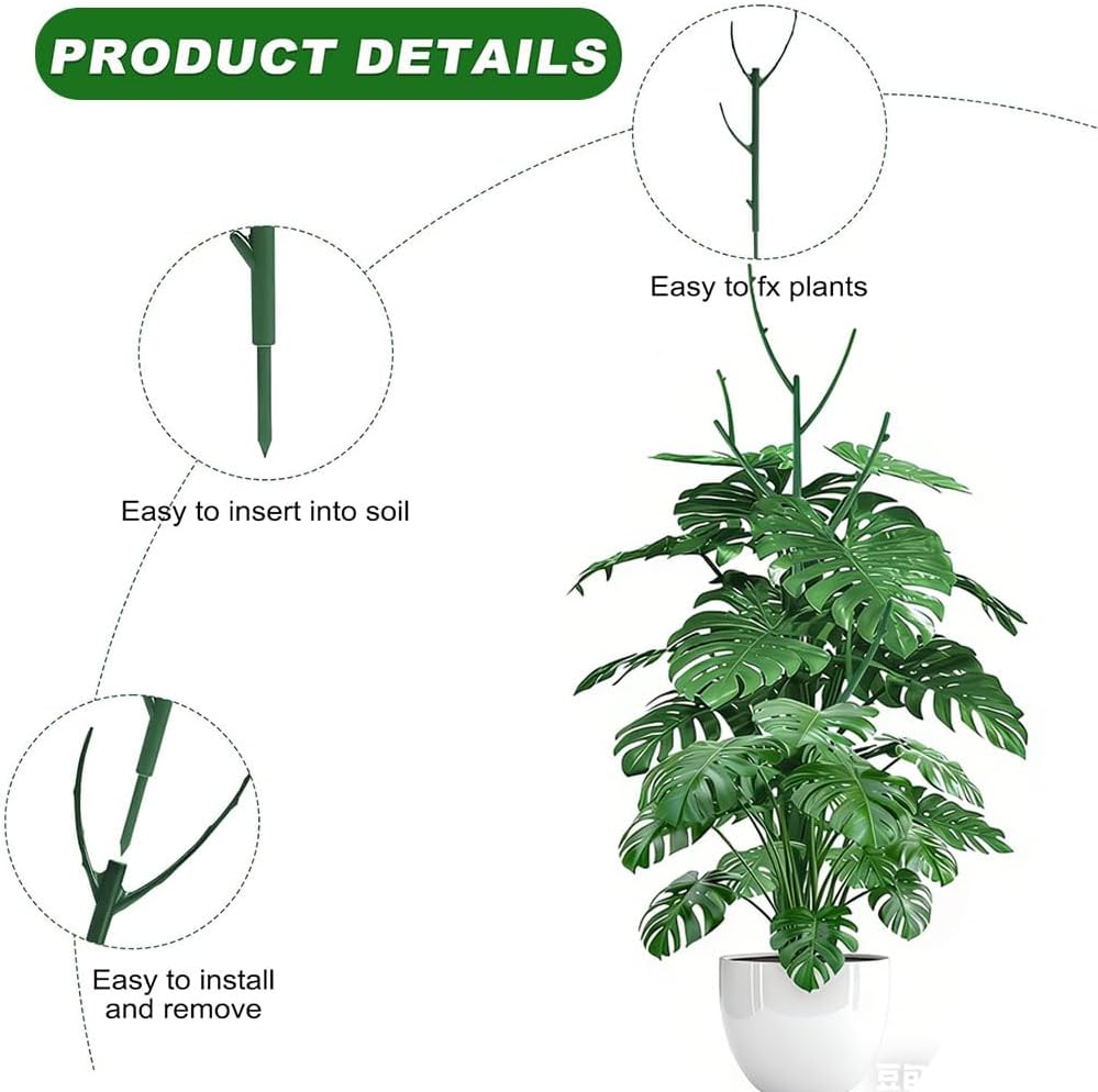 Stackable Plant Support Vine Plant Sticks Stakes Pothos Climber Support with Plant Clips and Plant Ties for Indoor Outdoor Vine Orchid, 5 Pack