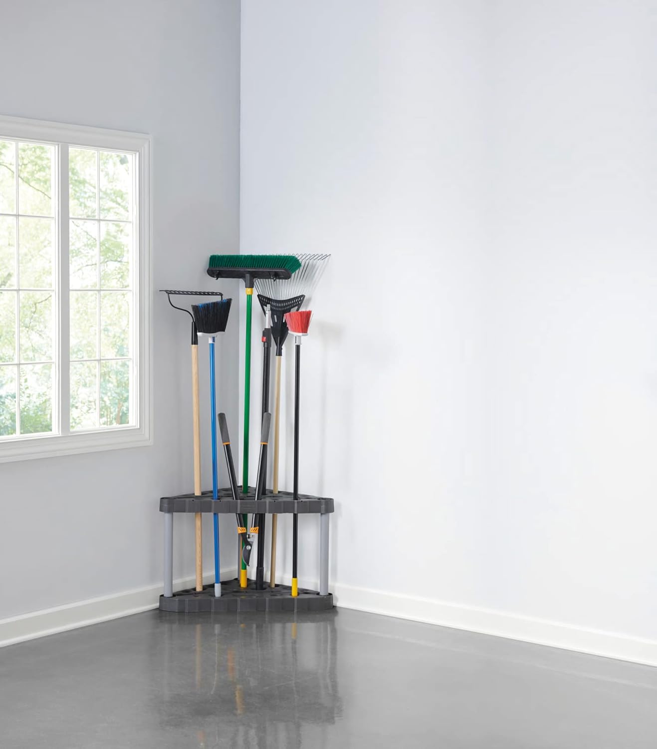 Rubbermaid Garage Tool Tower Rack Easy to Assemble Wheeled Organizes up to 40 Long-Handled Tools/Rakes/ Brooms/Shovles in Home/House/Outdoor/Shed Black