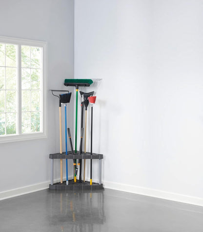 Rubbermaid Garage Tool Tower Rack Easy to Assemble Wheeled Organizes up to 40 Long-Handled Tools/Rakes/ Brooms/Shovles in Home/House/Outdoor/Shed Black