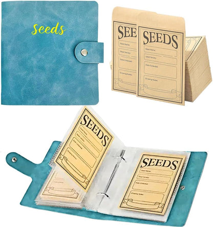 Seed Storage Organizer Binder, 3 Ring Seed Packet Organizer with 100 Pockets(25 Pack Clear Sheet Protectors), Garden Seed Holder Book for Envelopes, Seed Saving Keeper, Green
