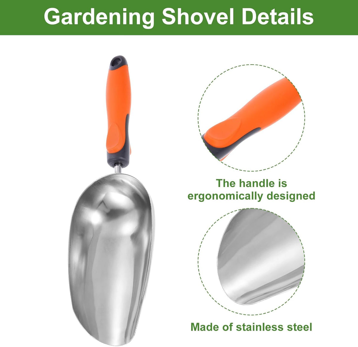 HARFINGTON Garden Soil Scoop 14.57 x 4.13 Stainless Steel Hand Shovel Spade with Handle for Planting Weeding Digging