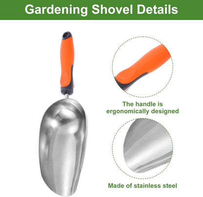 HARFINGTON Garden Soil Scoop 14.57 x 4.13 Stainless Steel Hand Shovel Spade with Handle for Planting Weeding Digging
