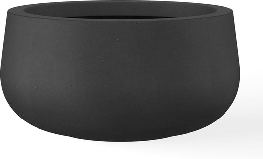 Kante 15.7" Dia Round Concrete Planter, Outdoor Indoor Garden Plant Pots with Drainage Hole and Rubber Plug, Modern Curvaceous Design, Slate Gray