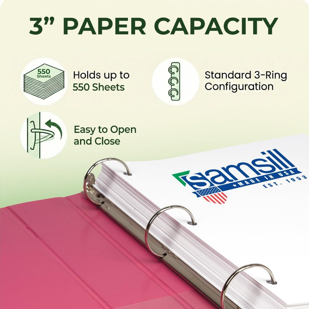 Samsill BioBinder 2 Inch (4-Pack) - Durable Plant-Based 3 Ring View Binder, USDA Certified Biobased, Customizable Nonstick Cover & Spine - 425 Sheet Capacity, Letter Size School Office Organizer