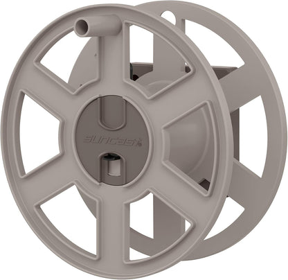 Suncast 100 ft Garden Hose Holder Wall Mount, Taupe Heavy-Duty Wall Mounted Water Hose Reel for Outside Use, Manually Retractable Sidewinder, Open Space-Saving Storage, Made in the USA