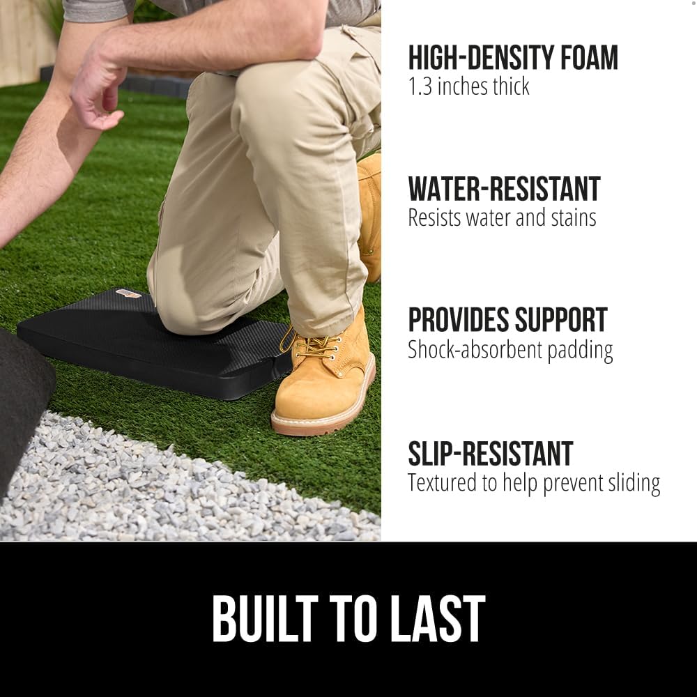 GORILLA GRIP® Extra Thick Patent Pending Supportive Foam Kneeling Pad, Large Cushion Knee Pads for Gardening, Baby Bath Time, Dirt and Water Resistant, Workout and Garden Supplies, 17.5x11, Black