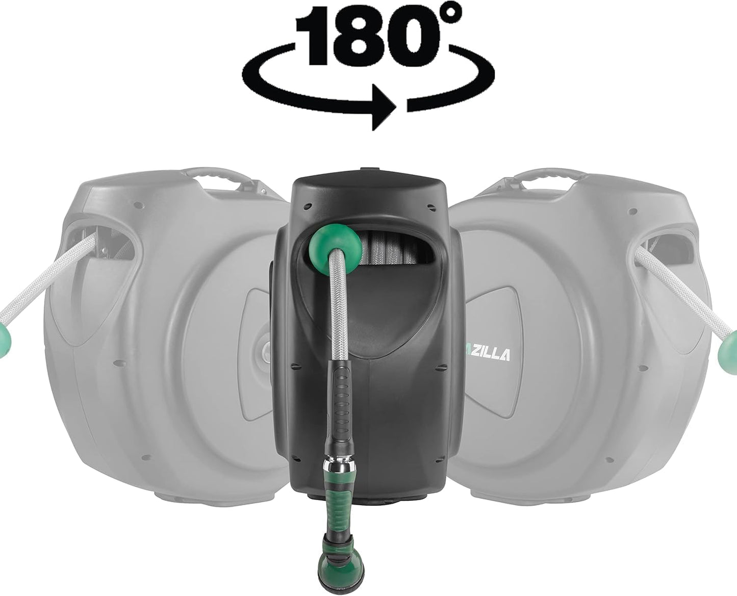 Retractable Garden Hose Reel, 120Ft x 1/2" Durable Wall Mounted Water Hose Reel with 180¡ãSwivel Bracket, 9 Pattern Sprayer, 6Ft leader hose, Smooth Automatic Rewind, Any Length Lock.