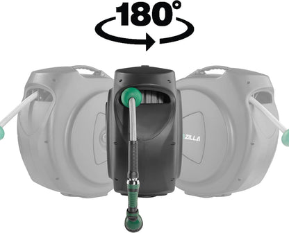 Retractable Garden Hose Reel, 120Ft x 1/2" Durable Wall Mounted Water Hose Reel with 180¡ãSwivel Bracket, 9 Pattern Sprayer, 6Ft leader hose, Smooth Automatic Rewind, Any Length Lock.