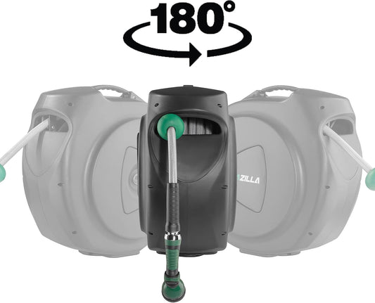Retractable Garden Hose Reel, 120Ft x 1/2" Durable Wall Mounted Water Hose Reel with 180¡ãSwivel Bracket, 9 Pattern Sprayer, 6Ft leader hose, Smooth Automatic Rewind, Any Length Lock.