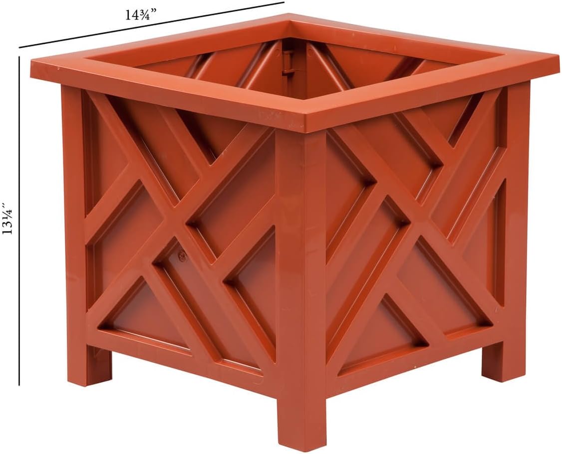 Miles Kimball Chippendale Planter Box, White – Plant Holder for Garden, Patio and Lawn – 14 ¾” sq. x 13 ¼ H Overall