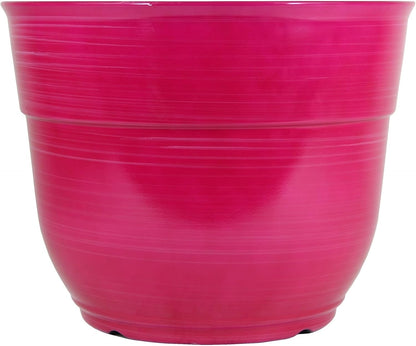 Garden Elements Indoor/Outdoor Glazed Brushed Happy Plastic Planter, Large, Bright Pink, 15"