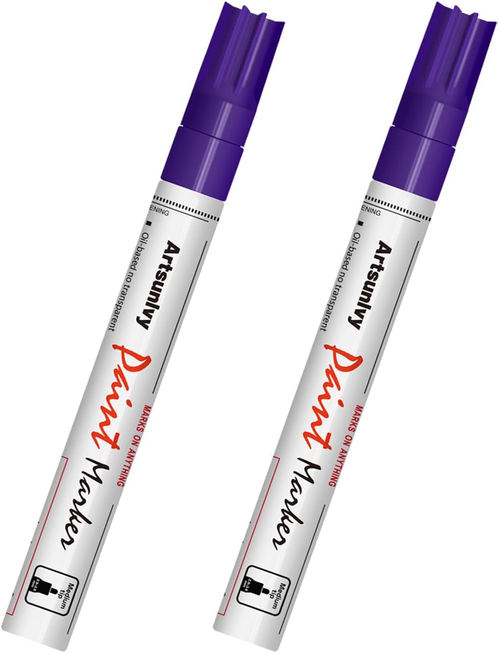 Artsunlvy White Paint Pens marking pens Permanent Markers - 2 Pack Oil Based Waterproof Markers for Tire, Rubber,Wood, Rocks, Metal, Canvas,Plastic, Dark Surface,Craft office Supplies,Medium Point