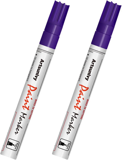 Artsunlvy White Paint Pens marking pens Permanent Markers - 2 Pack Oil Based Waterproof Markers for Tire, Rubber,Wood, Rocks, Metal, Canvas,Plastic, Dark Surface,Craft office Supplies,Medium Point