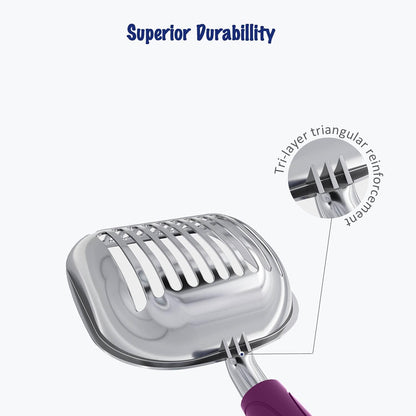 Cat Litter Scoop, Aluminum Alloy Sifter, Kitty Metal Scooper, Deep Shovel, Long Handle, Poop Sifting, Kitten Pooper Lifter, Durable, Heavy Duty, for Litter Box